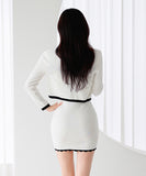 【2点セット】 ミニドレス キャバドレス セクシー 韓国風 ニットタイトセット 長袖 クルーネック ビスチェ  上品コーデ デート 女子会 カフェ LW2-DD6030