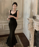 ロングドレスタイトドレスマーメイドドレスセクシーエレガント谷間見せセレブ風気質パーティー WQ2-ZED88687HS109
