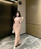 2色ロングドレスフリル谷間見せVネックレース肌見せ高級感ナイトクラブセクシーキャバクラ WQ2-XKD-D355-6839-Apr16