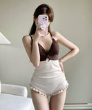 【3点セット】ビキニ水着Vネックフリル体型カバー着痩せ温泉ビーチ海旅行タンキニモノキニ WQ7-YK-henB-40592023