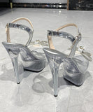 ハイヒール パンプス 14cm キラキラ スリッパ 美脚効果 歩きやすい 流行り OL 百掛け ヒール 靴 WQ5-ZJ001