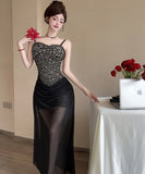 【3色】ロングドレスキャミワンピセクシーレースチュールキャバドレスキャバクラ着痩せパーティー指名 WQ2-DD4356