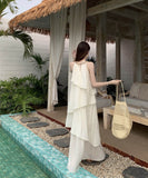 ロングドレスサンドレス非対称個性感キラキラ着痩せ気質旅行大人可愛いフリルフランス風 WQ2-CD15-A1023-10030680