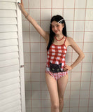 ビキニ水着モノキニ体型カバーリボン温泉ネコちゃん大人可愛い海ビーチ旅行セクシー猫柄 WQ7-CQ5