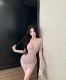 【2色】 ミニドレス キャバドレス セクシー  ナイトドレス ミニ丈 タイトワンピース Vネック LW2-XKDD342-8187-Oct18