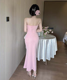 【2色】膝丈ドレス 気質 マーメイドドレス パール セクシー 名媛スタイル YH2-DD6419