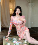 Lady's coco ミニドレス キャバドレス セクシー シルエット  ライン ギャザー入り キャミワンピース LW2-DD5951