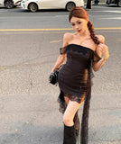 ミニドレスベアトップキャバドレスレース非対称セクシーナイトクラブパーティー谷間見せ WQ2-ZED882535DXH437A