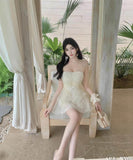 ミニドレスベアトップふわふわAラインチュールパーティードレス谷間見せ誕生日ドレスセクシー WQ2-DD4554