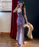 ロングドレス花柄キャミワンピレースセクシーエレガントマーメイドドレス肌見せ高級感旅行 WQ2-CD6-143-71390690