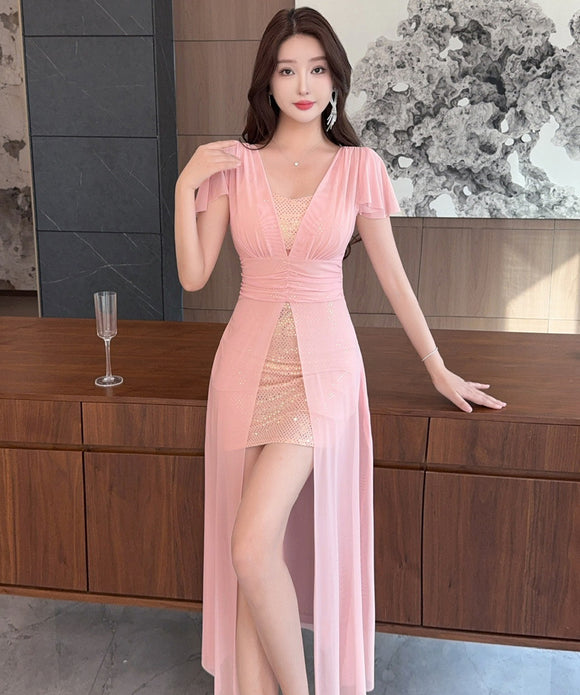 【3色】Lady's coco ロングドレス キャバドレス セクシー シースルー タイトワンピース  ロング丈 大人可愛い LW2-DD5833