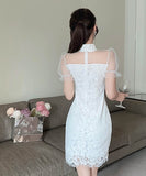 ミニドレスチュールセクシーパフスリーブレースエレガント大人可愛い気質キャバクラ WQ2-DD4842