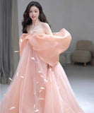 ロングドレス キャバドレス パーティードレス ピンク 羽根付き 蝶結び エレガント パーティー 誕生日 結婚式 披露宴 LW2-ZX219