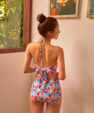 上下セットビキニ水着花柄ハイウエストセクシーホルターネックモノキニ体型カバービーチ海 WQ7-XYX-Q82312