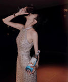 手作りドレスツイードドレス高級感ミニドレスセレブ風キラキラ宴会パーティー着痩せ気質 WQ2-GZXX002