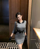 Lady's coco ミニドレス キャバドレス シースルー バイカラー タイトワンピース セクシー ミニ丈 ボディライン 着痩せ LW2-XKDD335A-3168-Oct17