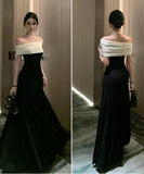 Lady's coco ロングドレス キャバドレス セクシー フレンチ風 ブラック×ホワイト バイカラー ワンショルダー ワンピース 上品ドレス デート 女子会 二次会 披露宴 パーティー LW2-XHY919306