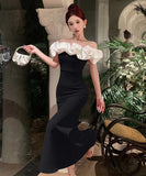 【3色】膝丈ドレス キャバドレス ワンショルダー 宴会 着痩せ セクシー おしゃれ YH2-ZED885368DXH238B