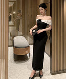 ロングドレスオフショルダーセクシーナイトクラブナイトドレスオフショルダーエレガントキャバクラ指名宴会パーティー WQ2-DD4832