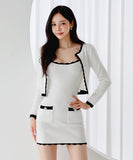 【2点セット】 ミニドレス キャバドレス セクシー 韓国風 ニットタイトセット 長袖 クルーネック ビスチェ  上品コーデ デート 女子会 カフェ LW2-DD6030