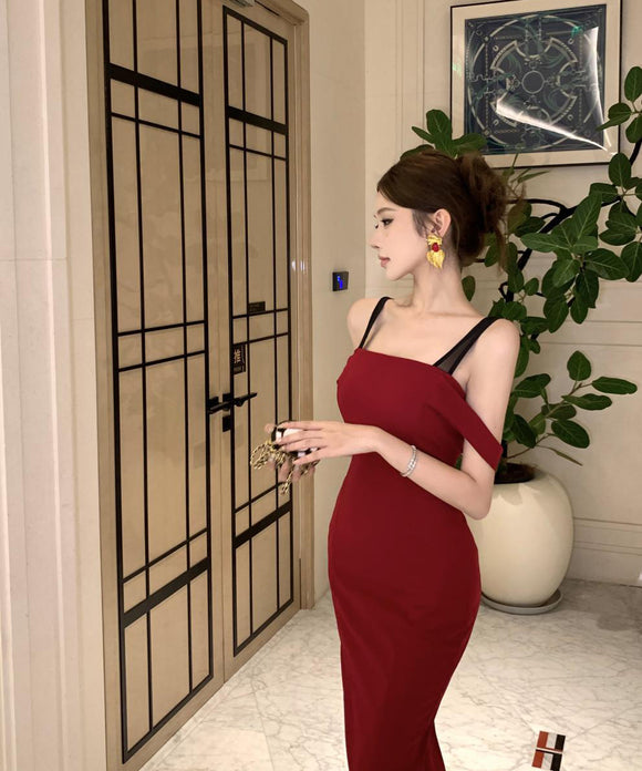 【秋新作】膝丈ドレス キャバドレス セクシー オフショルダー  タイト シルエット ウエストマーク LW2-CD7-343-91830460