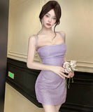 【2色】ミニドレス キャバドレス 着痩せ キラキラ 背露出 セクシー YH2-DD6601