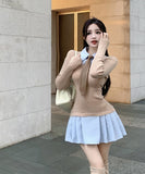 【秋新作】ミニドレス キャバドレス プレッピースタイル  ウエストマーク プリーツスカート 大人可愛い デート LW2-XKDD335A-3139-Sep21