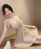 【3色】キャバドレス ミニドレス フリル セクシー 谷間露出 キラキラ YH2-DD6436