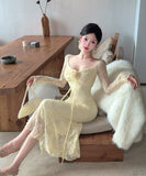 【3色】ロングドレス キャバドレス セクシー レース  ノースリーブ リボンストラップ LW2-DD5819