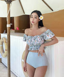 【2点セット】2色 ビキニ水着花柄体型カバー着痩せ温泉ビーチ海旅行タンキニモノキニ WQ7-FH-ADN001