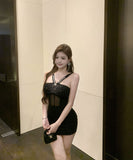 キャバドレスミニドレスホルターネックチュール谷間見せセクシーナイトクラブパーティーキャバクラキラキラ WQ2-DD4462