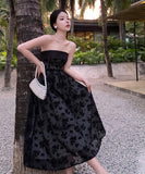 ロングドレスベアトップナイトドレス宴会パーティー花柄チュール着痩せ気質 WQ2-XHY916382