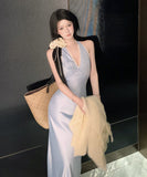 ロングドレスホルターネックVネック谷間見せレースカワセクシーエレガントバックレスドレスパーティー WQ2-XKD-D200-2935-Mar14