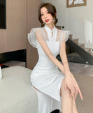 チャイナドレス 膝丈ドレス fashion レース セクシー 宴会 YH2-DD6027