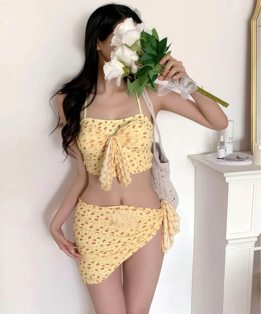 2色 3点式セット ビキニ水着ベアトップ花柄セクシーワンピースエレガント気質 体型カバー WQ7-GM-adn003