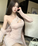 ミニドレス キャバドレス タイトドレス セクシー 2点セット カーディガン オフショルダー ボディコン レースあしらい ナイトクラブ 指名 JC2-XKDD408A-2080-Sep1