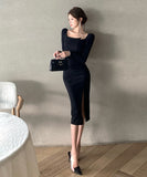 ロングドレス セクシー バックレス スリット入り タイトワンピース 長袖 エレガント パーティー デート クラブ 指名 JC2-ZED881206DXH348B