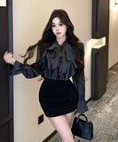 【2点セット】ミニドレス セクシー ボディコン オフィスレディ風  スリムタイトスカート×シャツ きれいめ 大人女子 通勤 お仕事コーデ JC2-XKDD435A-6065-Sep11