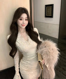 【2色】ミニドレス キャバドレス タイトドレス セクシー 大人フェミニン レースカットアウト Vネック ボディコン デート ナイトクラブ JC2-XKDD355-6601-Aug27