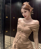 【2色】ミニドレス キャバドレス セクシー 秋冬 大人フェミニン エレガント シェイプアップ きれいめ デート ナイトクラブ JC2-XKDD355-6608-Aug27