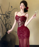 【2色】ロングドレスキャミワンピセクシーレースチュールキャバドレスキャバクラ着痩せパーティー指名 WQ2-DD4520