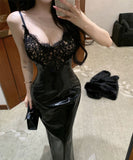 Lady's coco ロングドレス キャバドレス セクシー レースキャミワンピース ミックス 上品 シルエット インナー デート コーデ LW2-ZED883420DXH502