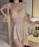 【2点セット】4色 セクシーパジャマ  ルームウェア チュール 肌見せ レース YH8-GR3598