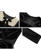 Lady's coco 膝丈ドレス キャバドレス セクシー  ベロアドレス パール付き クルーネック リボンデザイン ウエストマーク 長袖 フレアワンピース 上品デザイン デート 女子会 パーティー お呼ばれ 二次会 LW2-JY45408