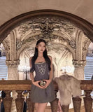 手作りドレスツイードドレスミニドレス高級感セレブ風キラキラ宴会パーティー着痩せ気質 WQ2-GZXX-001