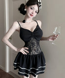 【2色】ミニドレス キャバドレス セクシー キャミワンピ レース切り替え フリルレイヤード インナーにも 指名  ナイトドレス JC2-LQE9484