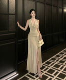 ロングドレス キャバドレス セクシー 名媛風 ホルターネック レース切り替え ドレープネック バックレス リボンタイ タイトシルエット キラキラ パーティー JC2-CD3-245-90660680