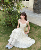 ロングドレスティアードスカートカワセクシーエレガント着痩せ気質フリル夏Aライン WQ2-MXX3066