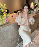 ひざ丈ドレス キャバドレス 肩出し 大人可愛い セレブ風 気質 MY2-MYK9339