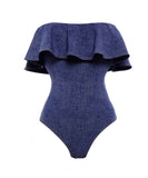 2type ビキニ水着ベアトップモノキニリボンフリルセクシービーチ海温泉デニムおしゃれ WQ7-DP-A33547